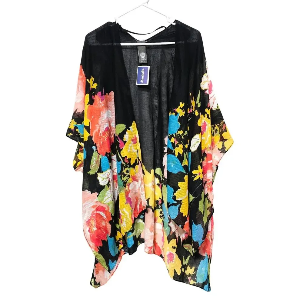 Vince Camuto Womens One Size Open Front Shrug/Cardigan Black & Multicolor Floral